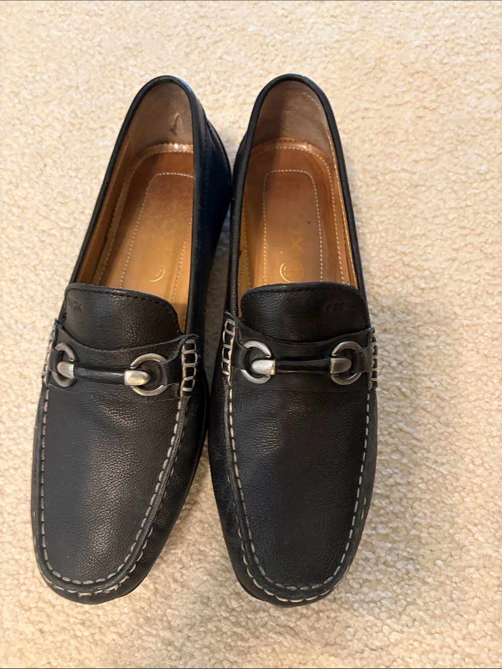 Geox Black Leather Bit-Detail Slip-On Loafers
